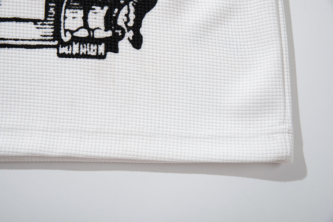 Waffle-knit long-sleeve T-shirt, white