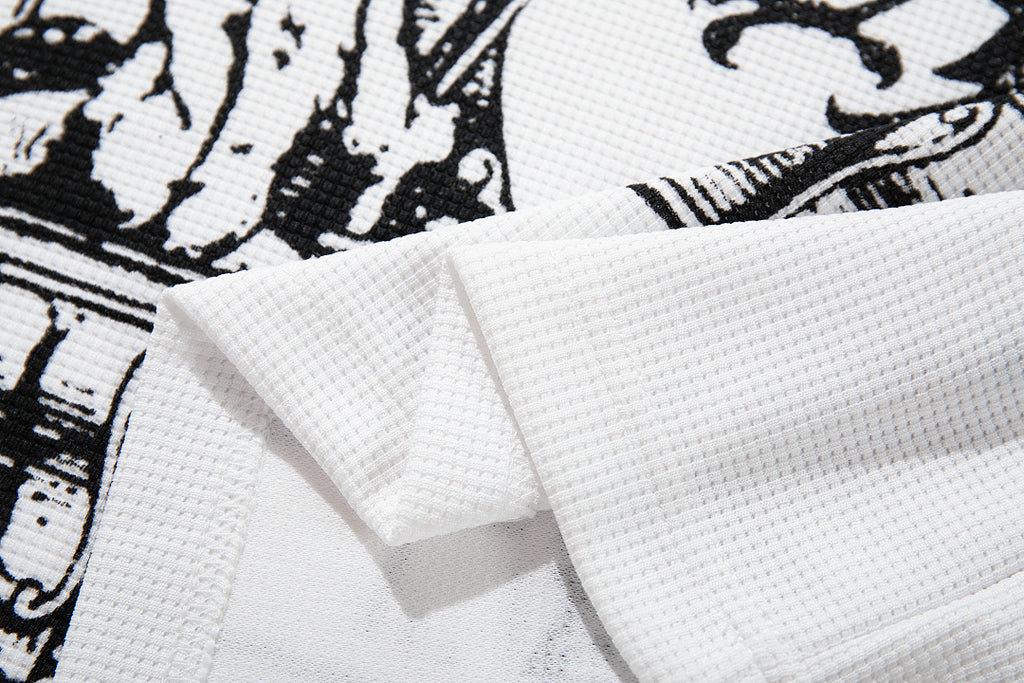 Waffle-knit long-sleeve T-shirt, white
