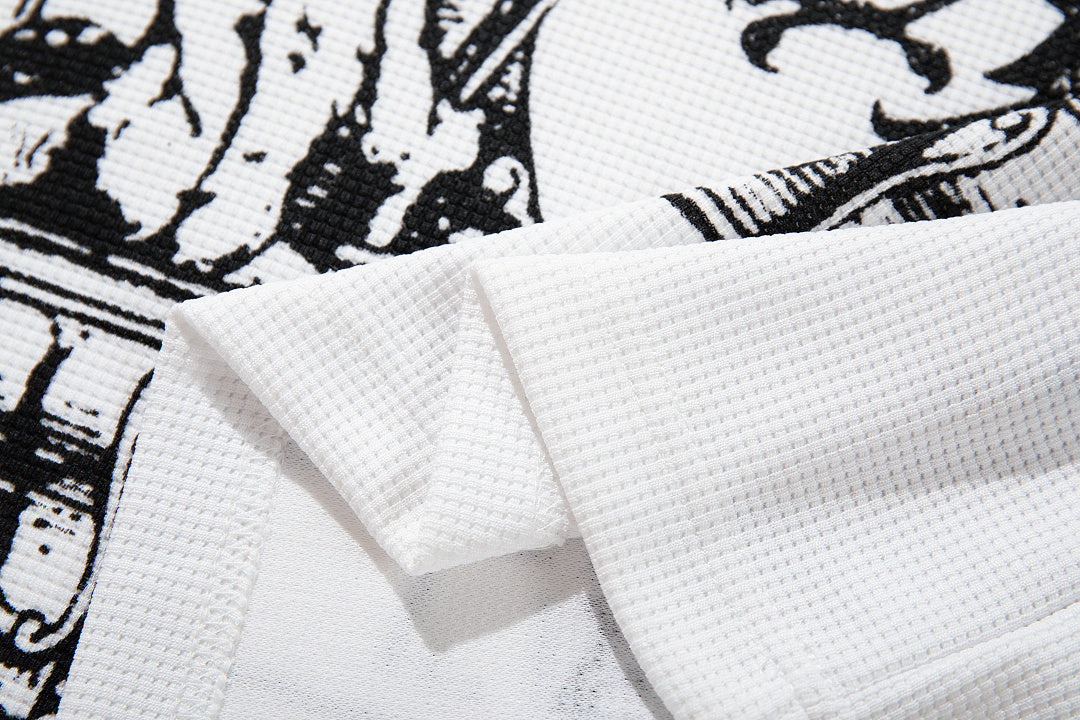 Waffle-knit long-sleeve T-shirt, white