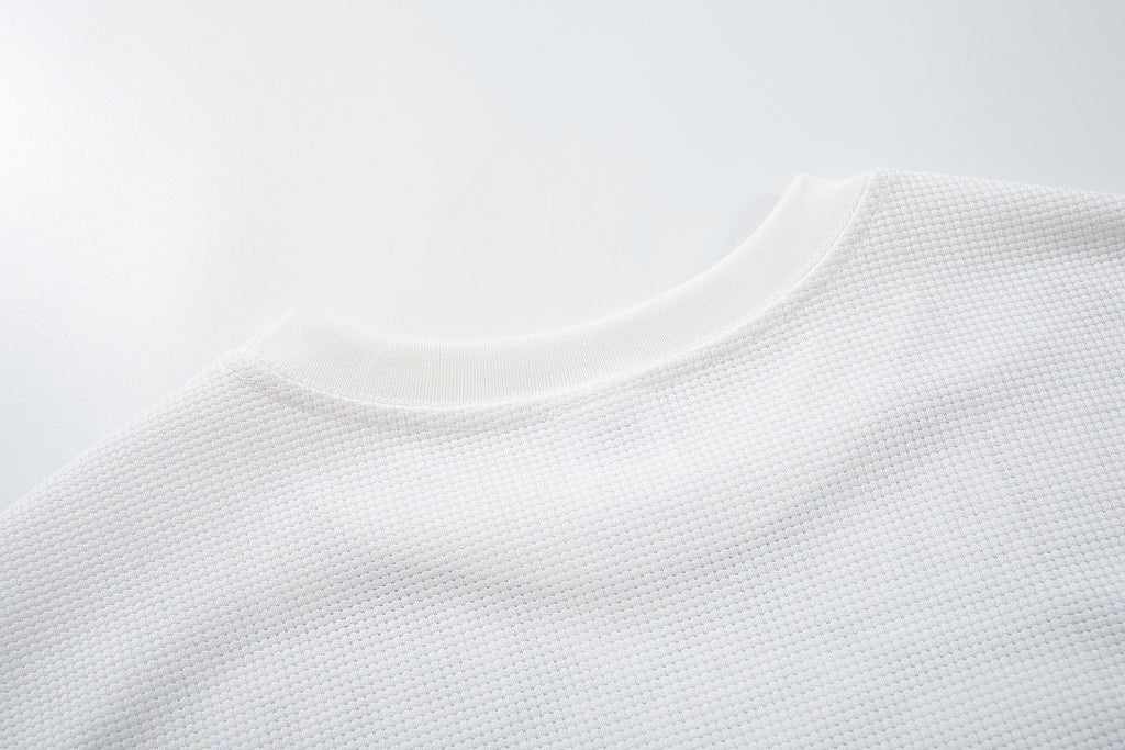 Waffle-knit long-sleeve T-shirt, white