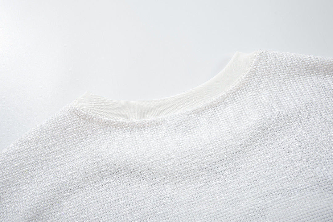 Waffle-knit long-sleeve T-shirt, white