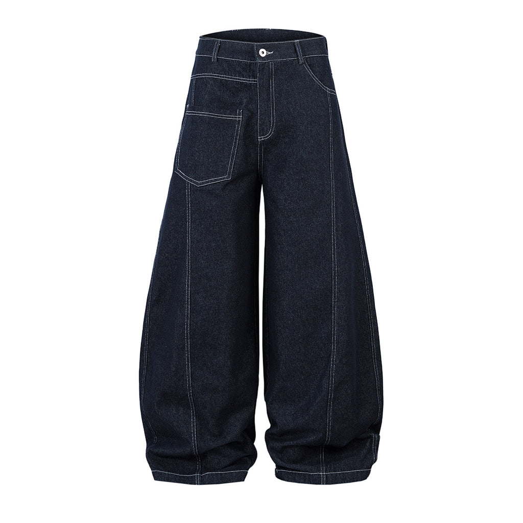 Scimitar-cut raw denim – Blue