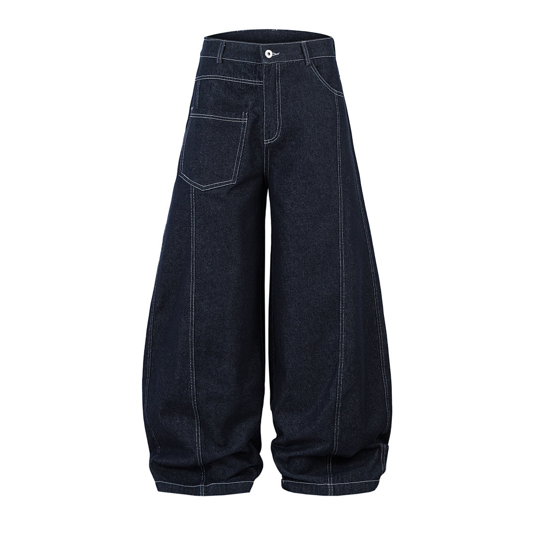 Scimitar-cut raw denim – Blue