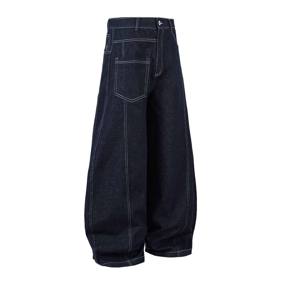 Scimitar-cut raw denim – Blue