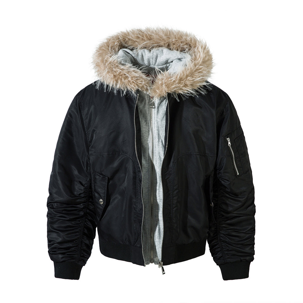 Faux-layered cotton-padded jacket