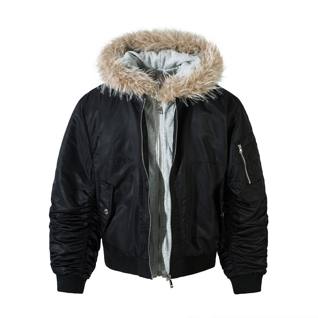 Faux-layered cotton-padded jacket