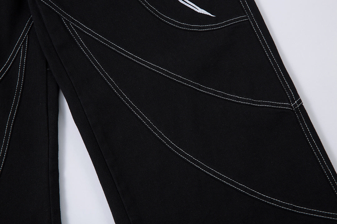 Heavy-embroidery denim trousers