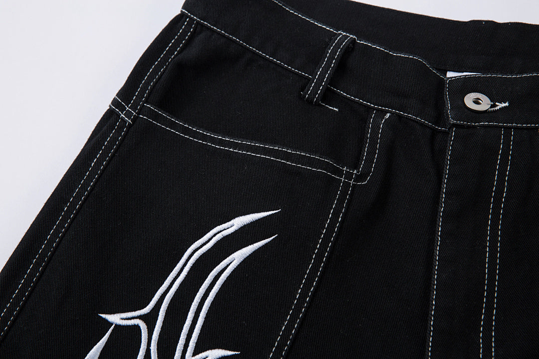 Heavy-embroidery denim trousers