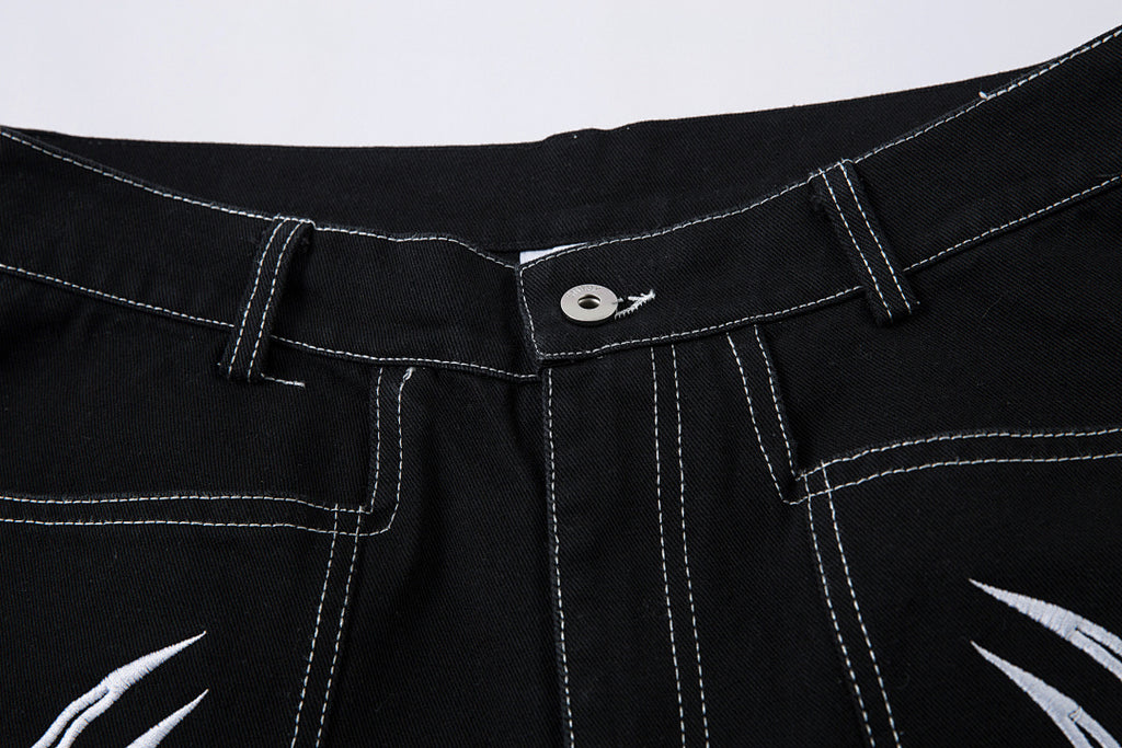Heavy-embroidery denim trousers