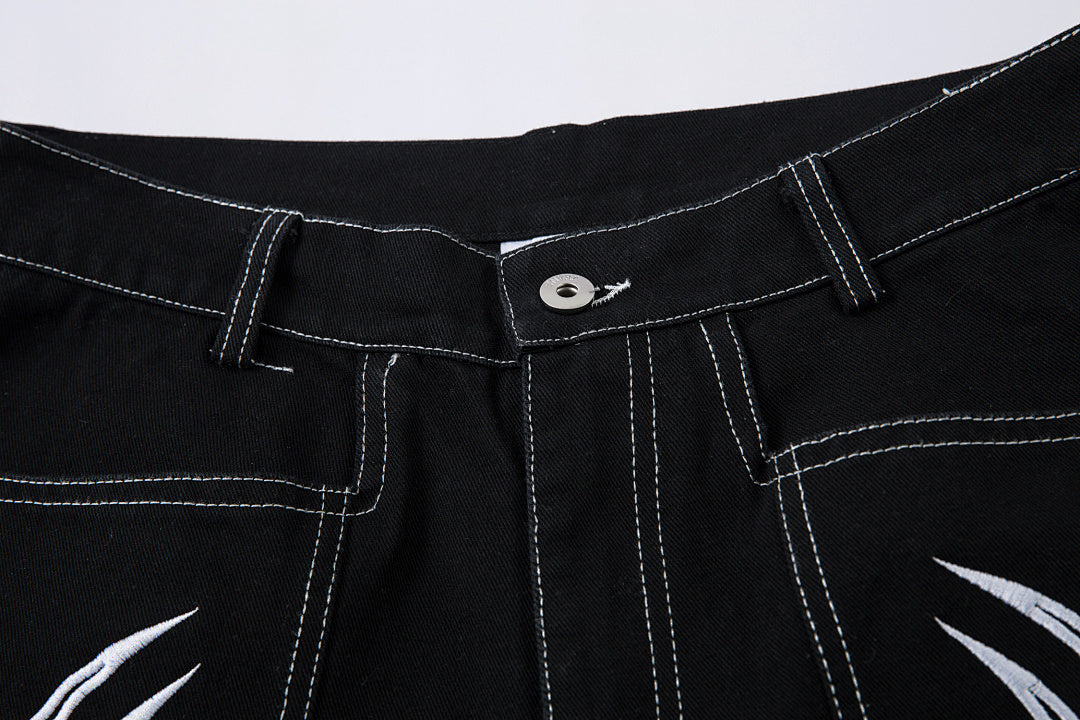 Heavy-embroidery denim trousers