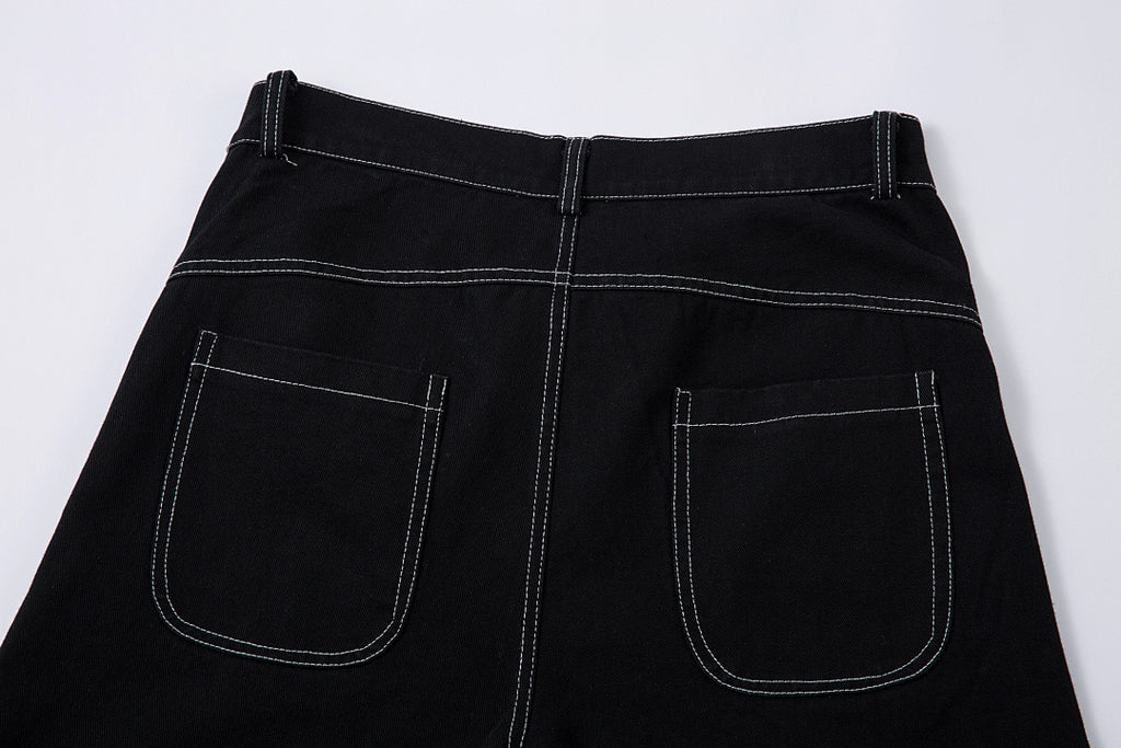 Heavy-embroidery denim trousers