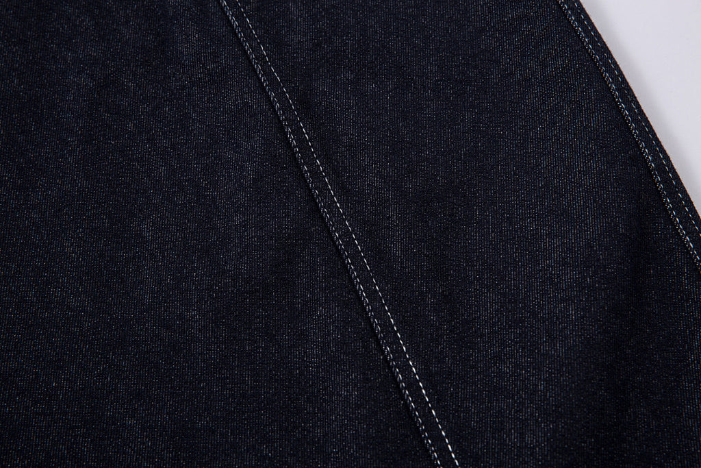 Scimitar-cut raw denim – Blue