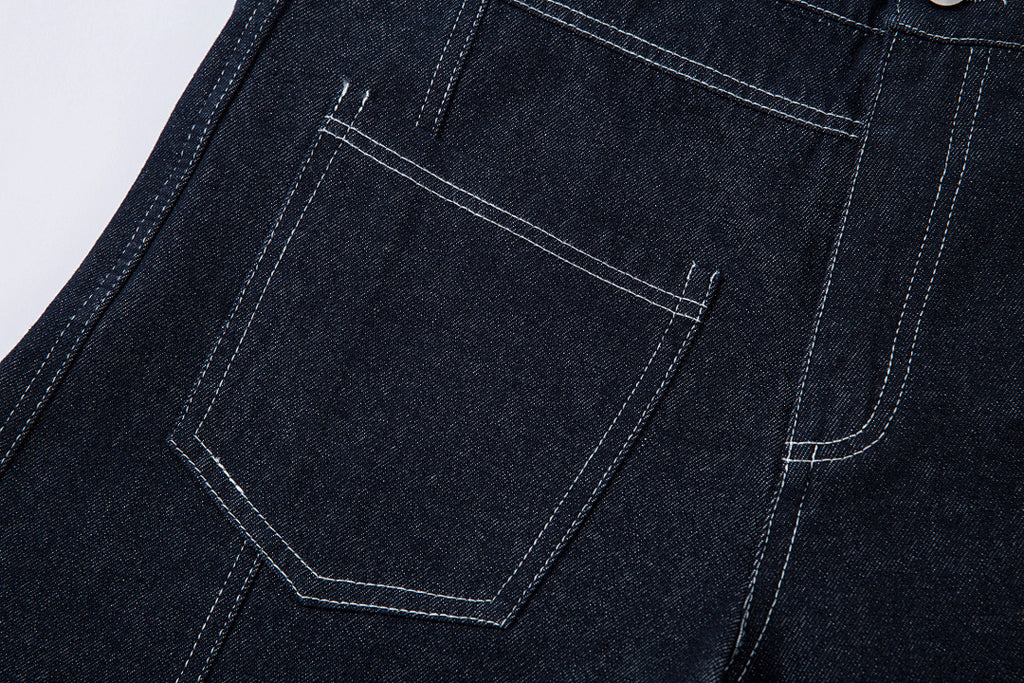 Scimitar-cut raw denim – Blue