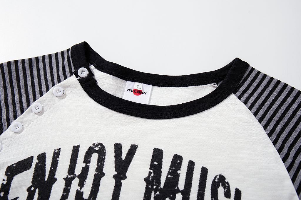 Side-slit long-sleeve Henley T-shirt — Black, White