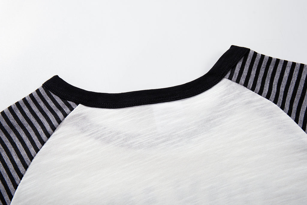 Side-slit long-sleeve Henley T-shirt — Black, White