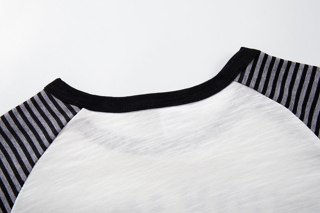Side-slit long-sleeve Henley T-shirt — Black, White