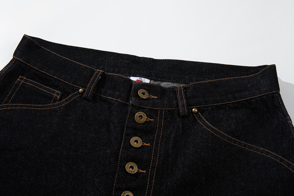 Raw denim jeans, black