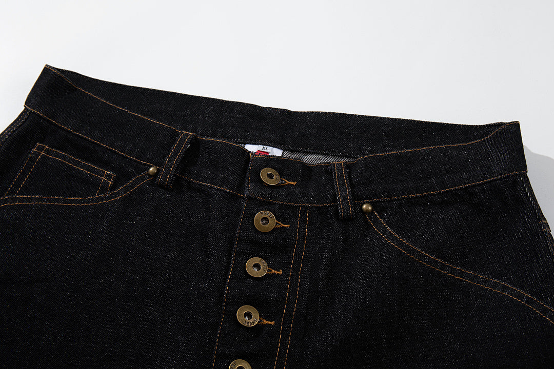 Raw denim jeans, black