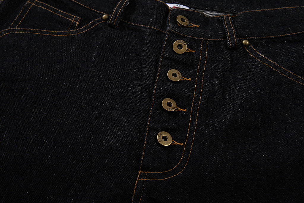 Raw denim jeans, black