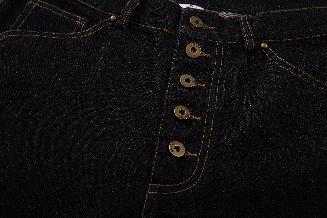 Raw denim jeans, black