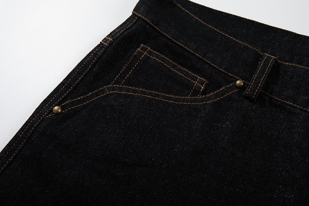 Raw denim jeans, black