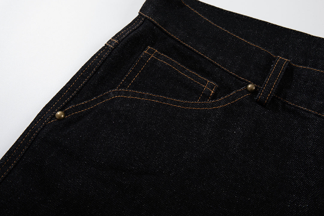 Raw denim jeans, black