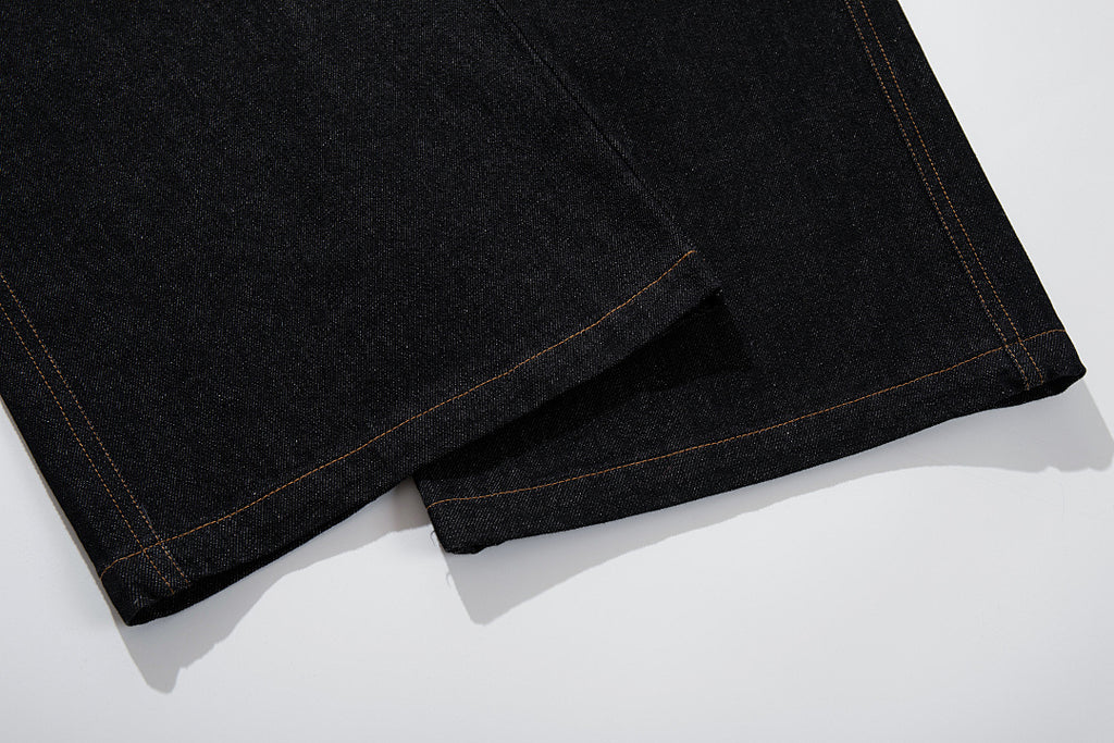 Raw denim jeans, black