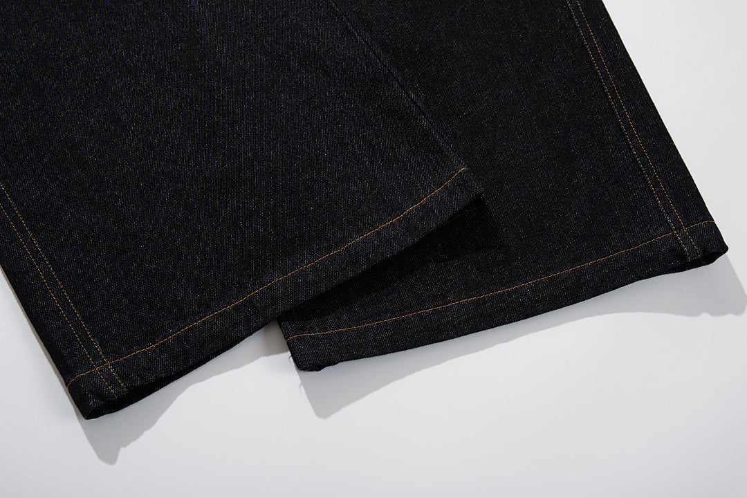 Raw denim jeans, black