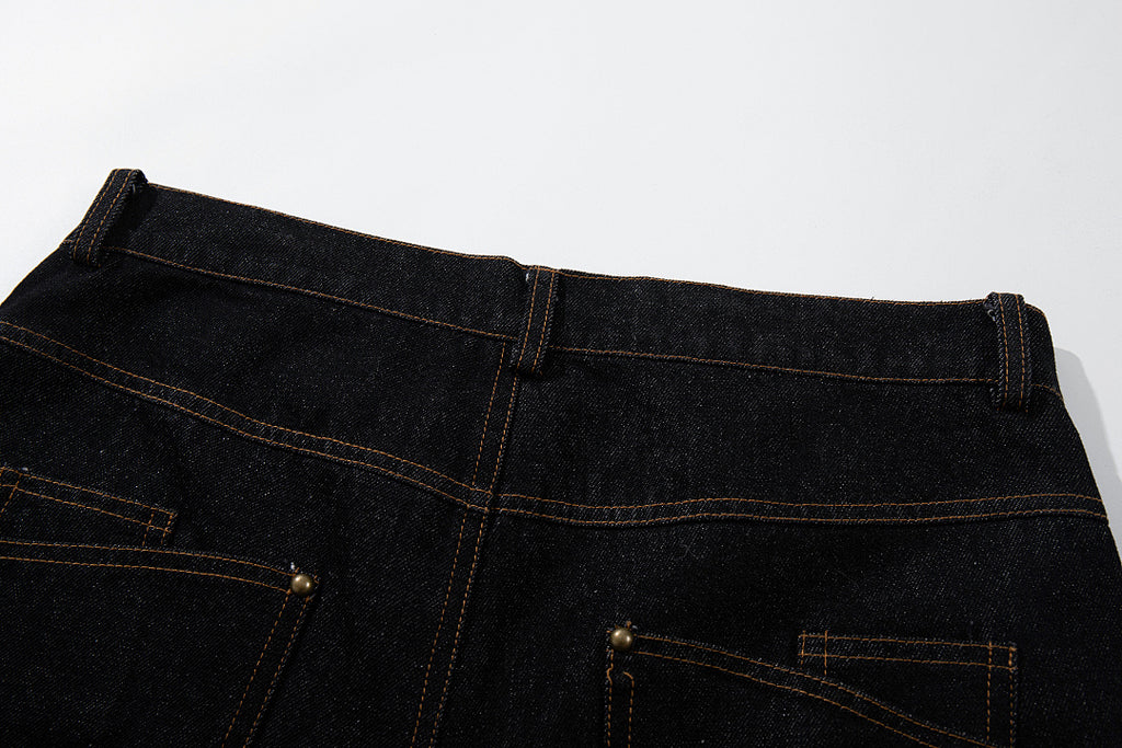 Raw denim jeans, black
