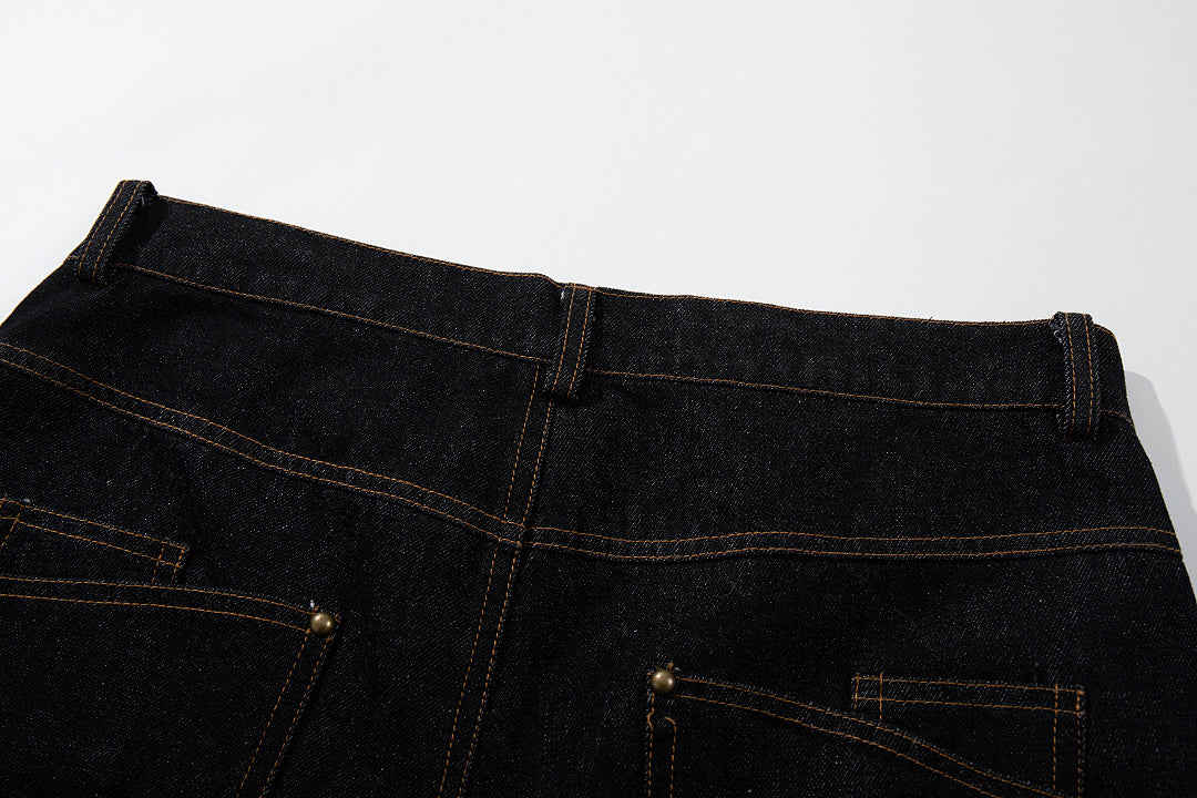 Raw denim jeans, black