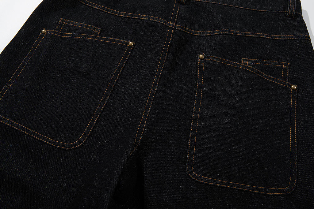 Raw denim jeans, black