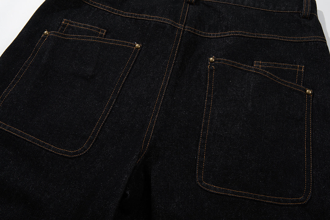 Raw denim jeans, black