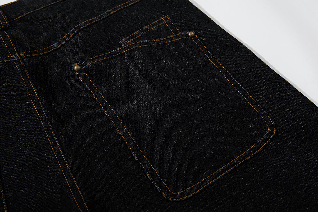 Raw denim jeans, black