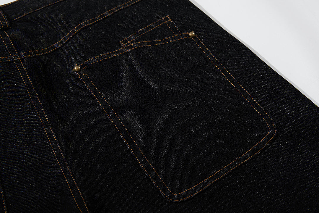 Raw denim jeans, black