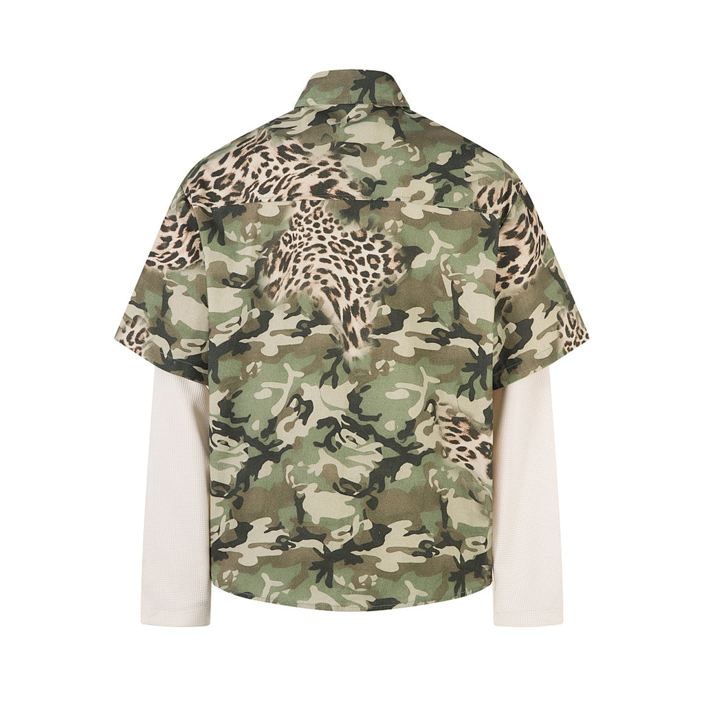 Green Camouflage Faux-Layered Shirt
