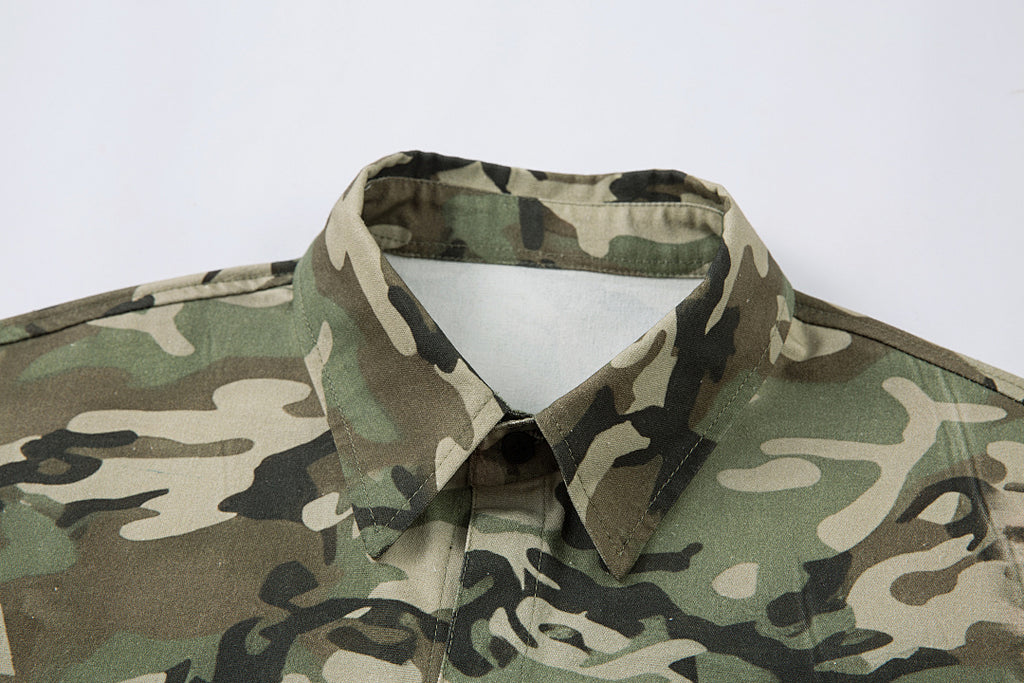 Green Camouflage Faux-Layered Shirt
