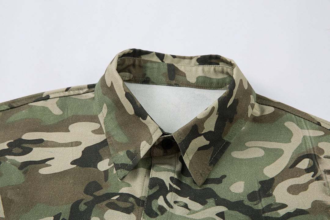 Green Camouflage Faux-Layered Shirt