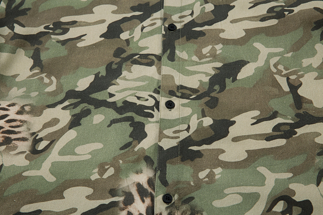 Green Camouflage Faux-Layered Shirt