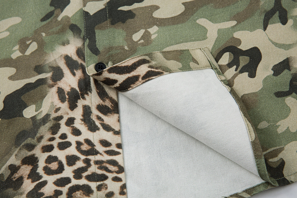 Green Camouflage Faux-Layered Shirt