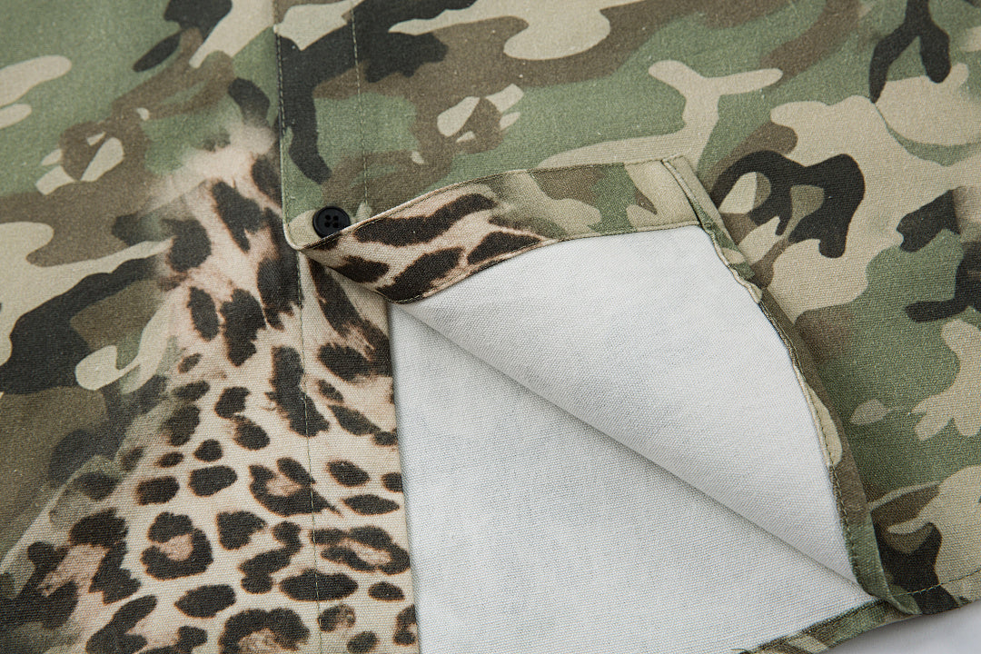 Green Camouflage Faux-Layered Shirt