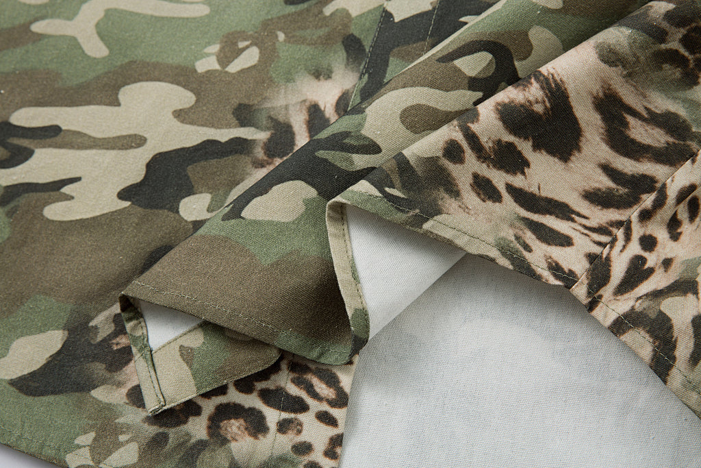 Green Camouflage Faux-Layered Shirt