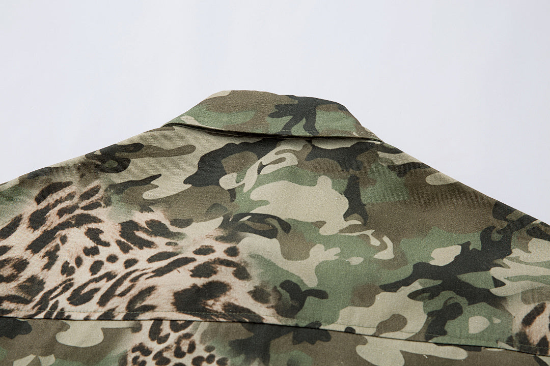 Green Camouflage Faux-Layered Shirt