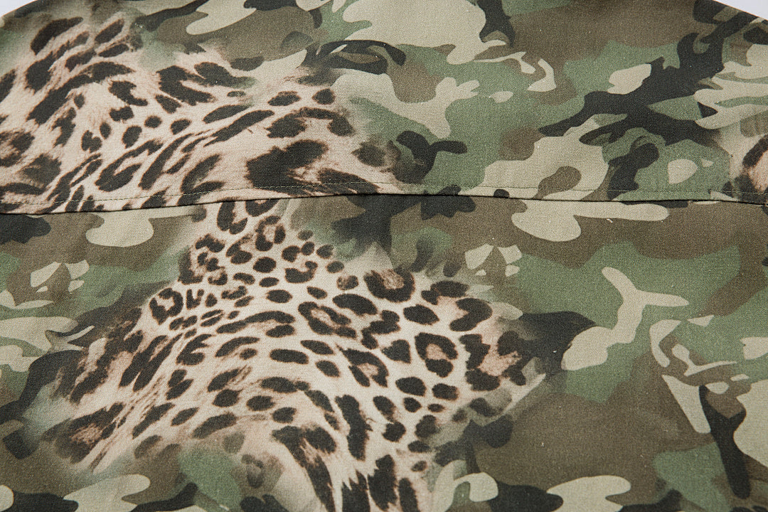Green Camouflage Faux-Layered Shirt