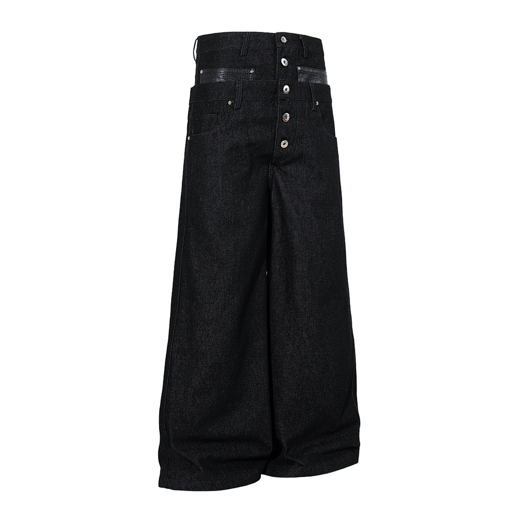 Raw denim double-waisted jeans