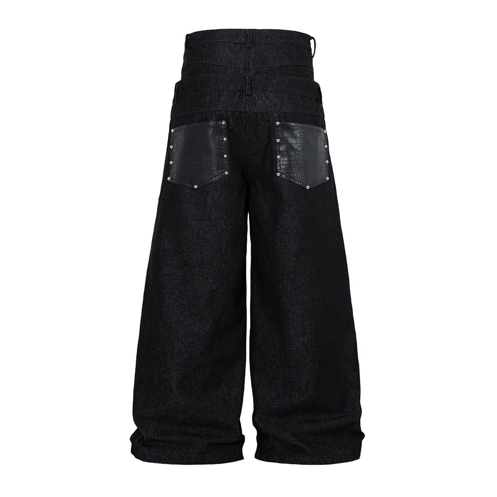 Raw denim double-waisted jeans