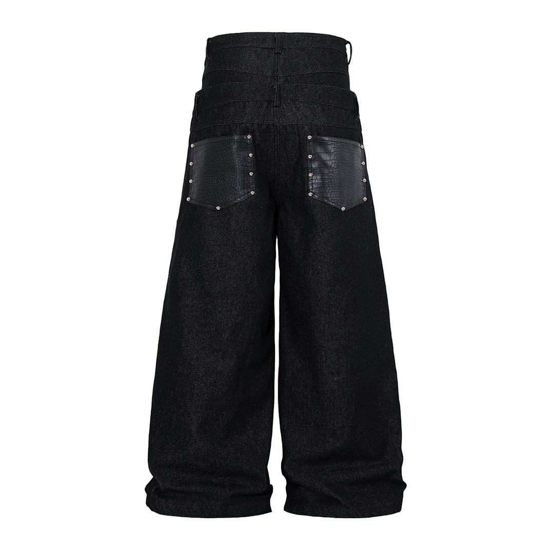 Raw denim double-waisted jeans