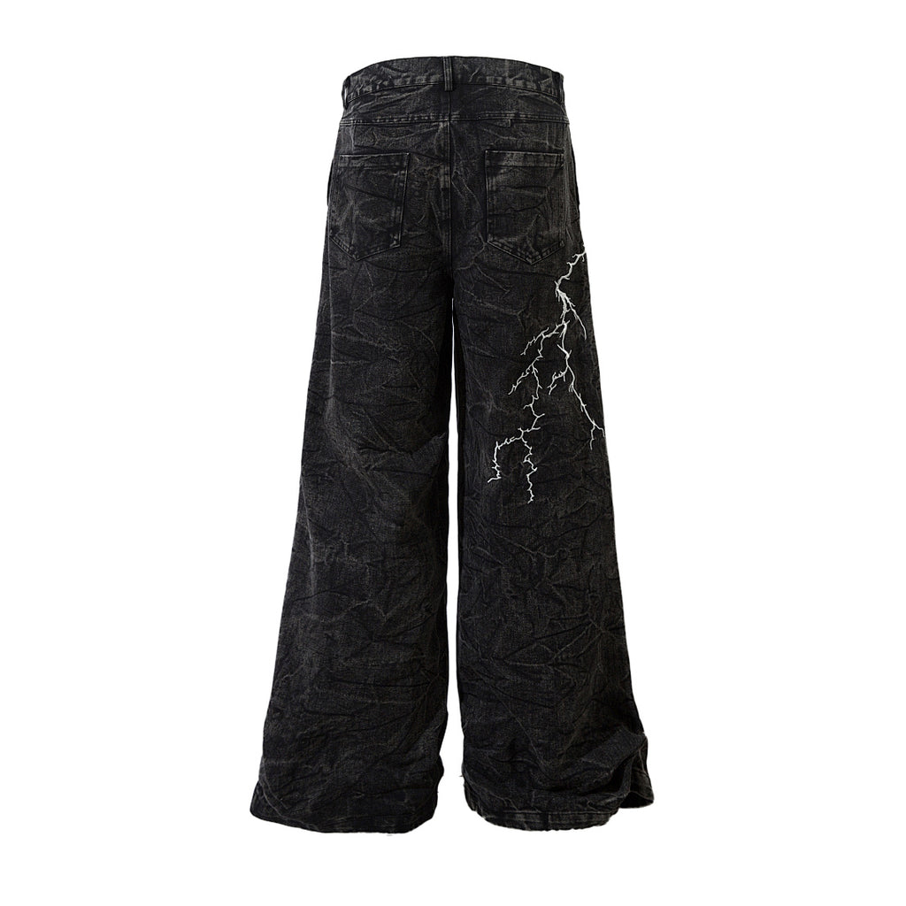 Heavy-embroidery denim trousers