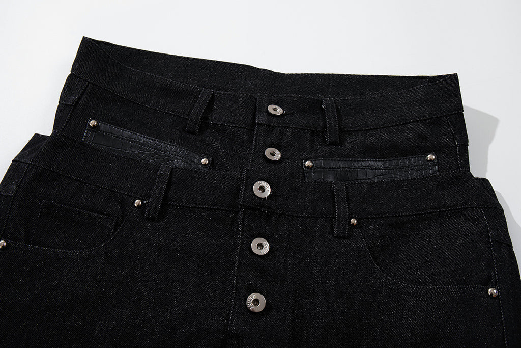 Raw denim double-waisted jeans