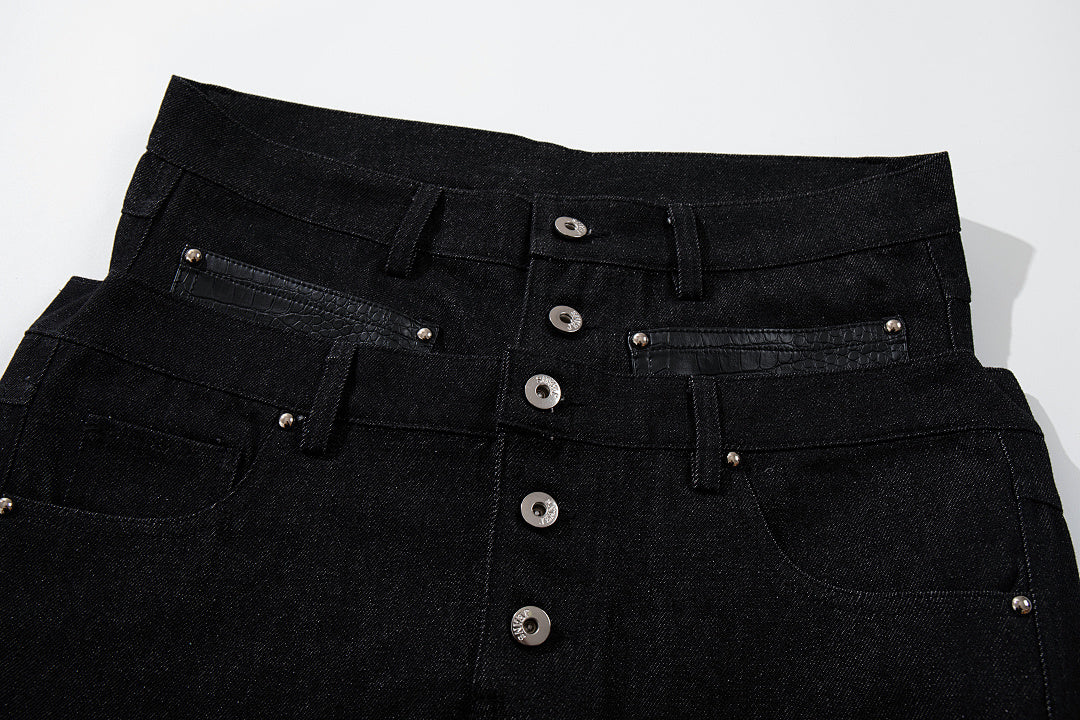 Raw denim double-waisted jeans