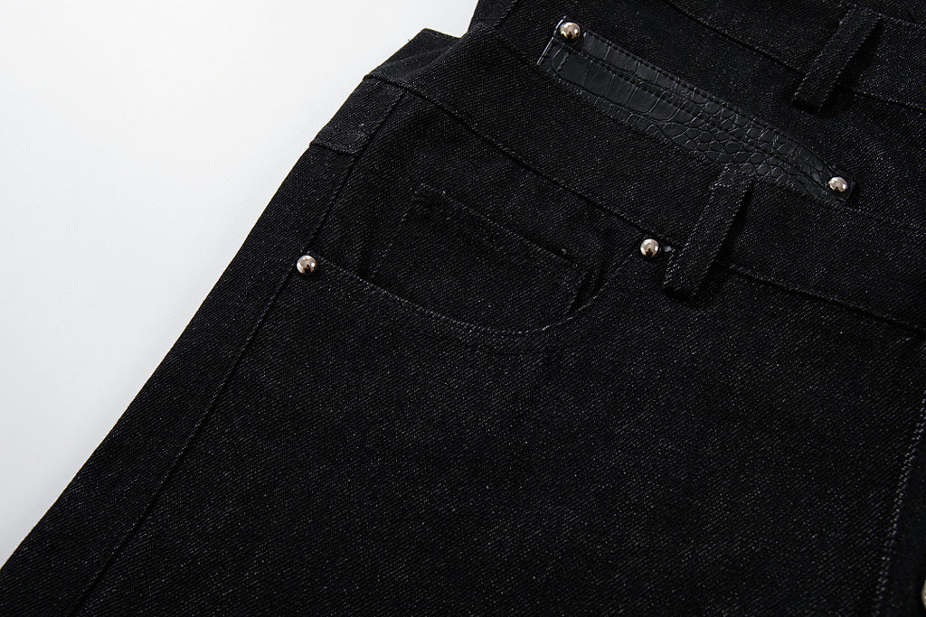 Raw denim double-waisted jeans